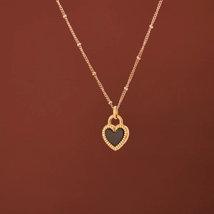 Double Sided Black White Heart Pendant Necklace For Women Stainless Steel Titanium Steel Clavicle Chain Jewelry Gift