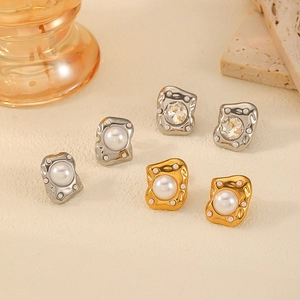 Elegant 18k gold and silver plated titanium steel earrings with pearls and crystals