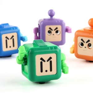 Set of four colorful plastic decompression robot cube toys for stress relief in green and blue