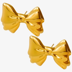 304 Stainless Steel Bow Tie Stud Earrings For Women 18K Gold Plated Metallic Bowknot Earrings Trendy Commuter Jewelry
