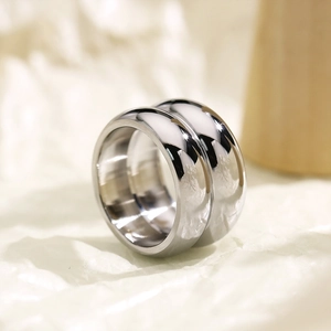 Polished double-layered wide band stainless steel rings in silver finish for women