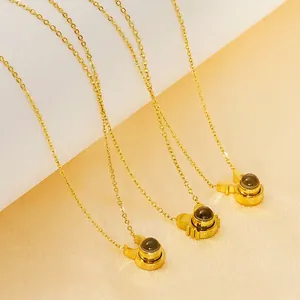 Golden titanium steel zodiac rabbit pendant necklace with 100 languages projection
