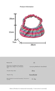 Detailed size guide for the pleated rainbow shoulder bag showing PU leather dimensions