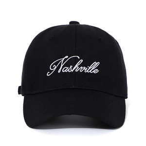 Classic black Nashville baseball cap with white letter embroidery for sun protection