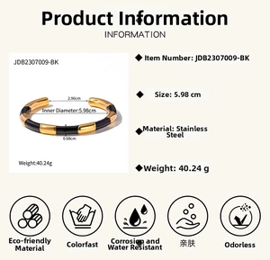 Detailed size specifications and dimensions for this gold and black stainless steel cuff