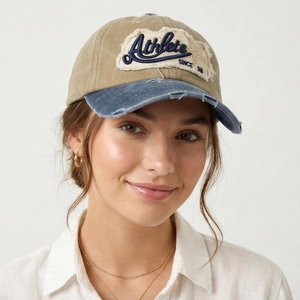 Vintage Baseball Cap Washed Cotton Distressed Frayed Embroidered Athlete Patch Retro Style Adjustable Sun Hat For Women Men