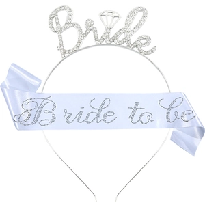 Silver Bride To Be tiara and white satin sash set for bachelorette party accessories