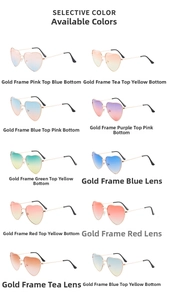 Matrix display of heart shaped sunglasses featuring metal frames and multi color lenses