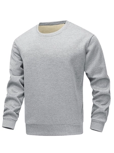 Men's grey crewneck fleece sweatshirt with ribbed cuffs and warm lambswool lining