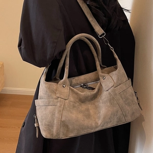 Large capacity vintage grey crossbody travel bag for women with matte texture