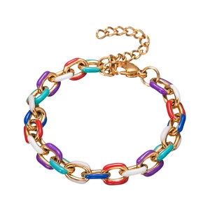Bracelet chaîne en émail coloré doré avec des maillons vibrants et un fermoir mousqueton