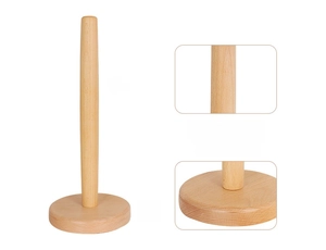 Macro detail of the smooth polished natural wood surface on the vertical paper towel holder