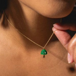 Cute mushroom pendant necklace in 18k gold plated finish with colorful zircon stones