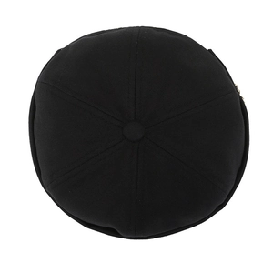 Minimalist black cotton brimless docker cap featuring a classic six-panel design and top button