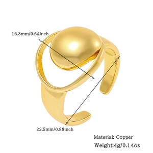 Detailed dimensions of a golden copper dome open ring showing 16.3mm width and 4g weight