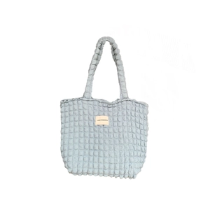 Light blue bubble textured tote bag with LOVE SOZAKKA label on a clean white background