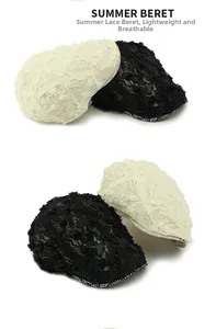 Close-up of lightweight lace flower beret with breathable mesh and stylish summer design