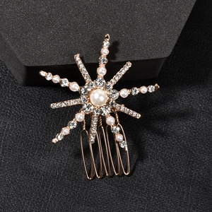 Detalle del peine para el cabello de girasol con perlas de imitación y diamantes