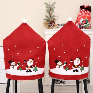 Christmas Chair Back Covers Non-Woven Flannel Santa Claus Snowman Print Cartoon Home Dining Room Party Decor