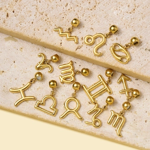 Gold-plated 12 zodiac constellation pendants on stone plate for DIY necklace jewelry