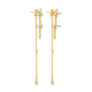 Elegant 18K gold-plated long tassel earrings with marquise cut cubic zirconia