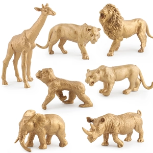 Statuette Di Animali Selvatici Dorate Realistiche Metalliche Leone Elefante Giraffa Tigre Rinoceronte Leopardo Gorilla Giocattoli Modelli