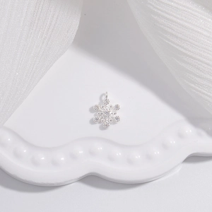 Elegant S925 sterling silver snowflake pendant with zircon on a white ceramic plate
