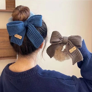 Chouchou À Nœud En Tricot De Laine Style Coréen Pour Femmes Mignon Nœud En Peluche Élastique À Cheveux Grand Support De Queue De Cheval Accessoires Pour Cheveux