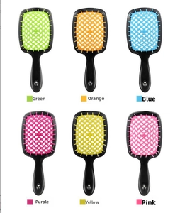 Detailed grid of hollow vent hair brushes in six vibrant colors for wet or dry styling