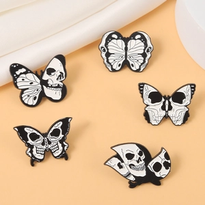 Gothic Skull Butterfly Enamel Pin Alloy Moth Badge Dark Punk Brooch For Denim Jackets Backpacks Accessories Unisex