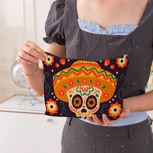 Trousse à maquillage mexicaine Jour des Morts avec motif tête de mort et fermeture