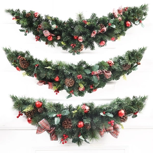 Artificial Christmas Garland Pine Needle Vine With Pine Cones Berries Ornaments For Fireplace Door Wall Holiday Decor