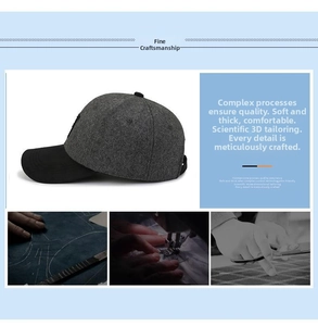 Detailed view of two-tone wool blend baseball cap with 3D tailoring and premium stitching