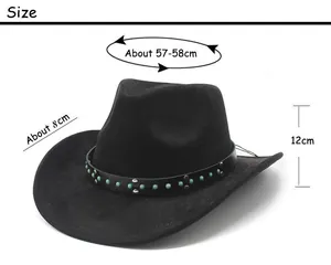 Western suede cowboy hat size chart with dimensions for head circumference and brim width
