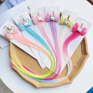 Children's sequin bow unicorn hair clips with long colorful gradient hair extensions