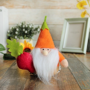 Handmade orange felt gnome plush with red carrot, nordic style autumn home decoration ornament