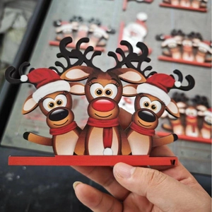Christmas Santa Claus Reindeer Wooden Door Corner Decoration L Shaped Holiday Frame Hanging Ornament Cartoon Xmas Decor