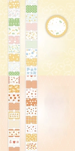 Detail of floral and fruit washi tape rolls with matte finish for DIY scrapbooking
