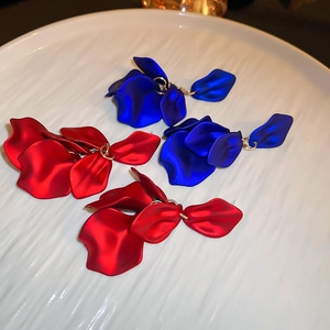 Exaggerated rose petal tassel earrings in red and blue matte finish for women