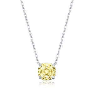 S925 sterling silver octagon necklace with rose-cut yellow gemstone and silver chain