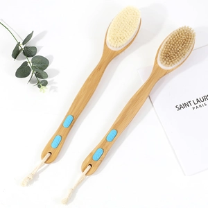 Long-handled wooden bath brushes with soft bristles and natural boar hair heads