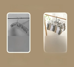 Foldable laundry drying rack with windproof 360-degree rotating hook for socks