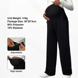 Maternity Pants High Waist Belly Support Adjustable Waistband Wide Leg Solid Color Trousers For Pregnant Women