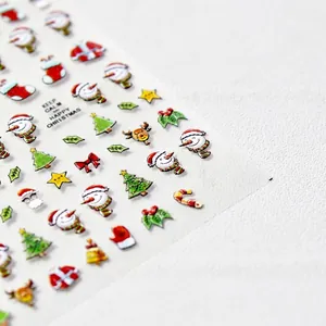 Stickers nail art Noël 3D en relief avec motifs de bonhomme de neige et Père Noël