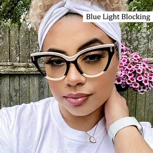 Women Fashion Cat Eye Blue Light Blocking Glasses Frame Retro Rivet Decorative Clear Lens Optical Eyewear