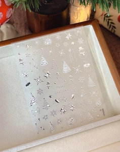 Silver Christmas nail art stickers featuring snowflakes and snowman with YT4366 model label