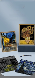 Detail of Van Gogh series scratch art set with Starry Night and wooden stylus tool