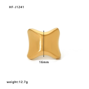 Irregular concave 18k gold-plated titanium steel ring with unique X-shaped fluid design