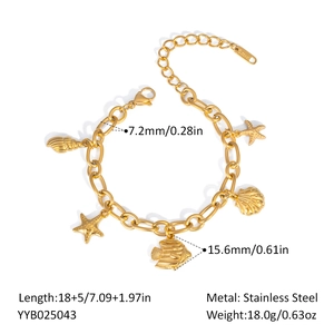 Detail of stainless steel ocean charm bracelet showing measurements of charms and chain