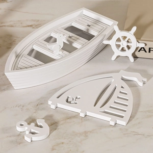 Ensemble de 5 objets déco nautiques blancs avec bateau, ancre, barre et voile